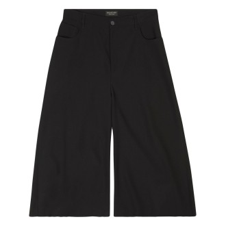 BALENCIAGA pantaloni cropped in lana nera a gamba larga