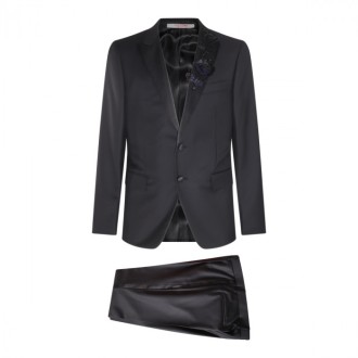 Valentino - Black Wool Floreal Patch Two Pieces Suit