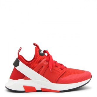 Tom Ford - Red Canvas, White And Black Leather Alcantara Sneakers