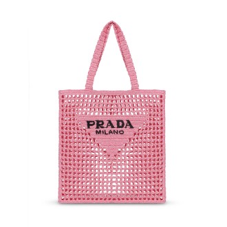 Prada Embroided Logo Raffia Shopping Bag U
