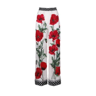Dolce & Gabbana Poppy Print Silk Trousers 42