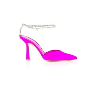Scarpa con tacco EMILY di Aldo Castagna, da donna, colore fucsia. Modello con cinturino alla caviglia regolabile, design a punta quadra e suola in cuoio. Caratterizzata da cavigliera con elemente Swaroski. 