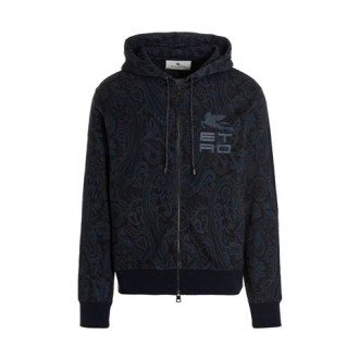 Felpa di Etro, da uomo, colore blu. Modello con cappuccio, a maniche lunghe. Caratterizzato da stampa cashmere e dettaglio logo . Chiusura con zip e coulisse regolabile. Vestibilità regolare. 