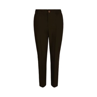 Pantalone DEBBIE di Truenyc, da donna, colore verde militare. Modello in popeline, con piega stirata sia davanti che sul retro. Tasca a filetto con bottone sul retro e chiusura con zip e bottone. Vita con elastico e passanti per cintura. Vestibilità 