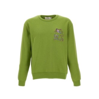 Felpa di Etro, da uomo, colore verde acido. Modello senza cappuccio, a maniche lunghe. Caratterizzato da dettaglio logo in rilievo e  multicolor. Scollo rotondo e polsini. Vestibilità over. 