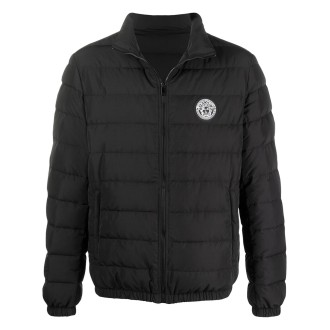 VERSACE Piumino in cotone nero e piuma d'oca e logo Versace