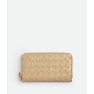 BOTTEGA VENETA Portafoglio in pelle di agnello beige porridge con motivo Intrecciato