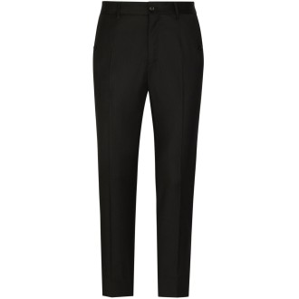 DOLCE & GABBANA pantaloni sartoriali neri in lana vergine con logo DG