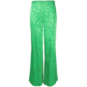 P.A.R.O.S.H. pantaloni in tessuto jacquard floreale satinato verde brillante
