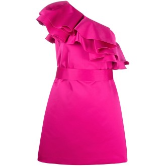 P.A.R.O.S.H. Abito con spalline asimmetriche in raso rosa acceso
