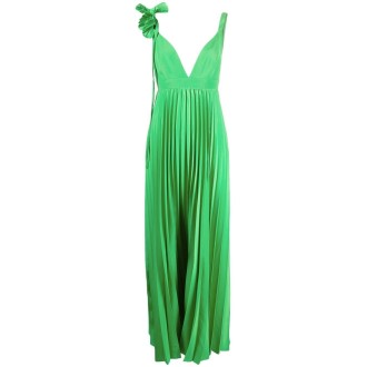 P.A.R.O.S.H. abito plissé verde mela con scollo a V con applicazioni floreali