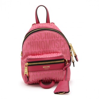 Moschino - Pink Nylon All-over Logo Jacquard Monogram Backpack