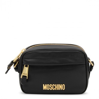 Moschino - Black Leather Logo Plaque Crossbody Bag