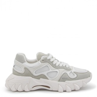 Balmain - White Canvas And Light Grey Suede B-east Sneakers