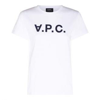 A.p.c. - White And Navy Cotton T-shirt