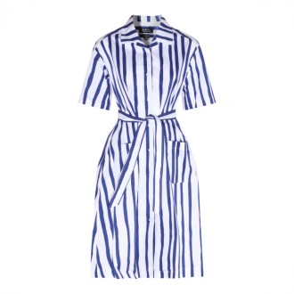 A.p.c. - White And Blue Cotton Stripe Shirt Dress