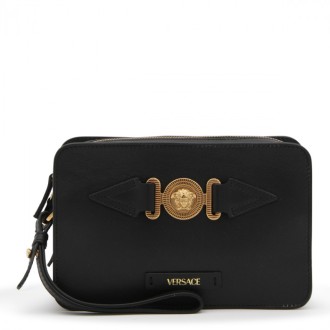 Versace - Black Leather Medusa Head Clutch Bag