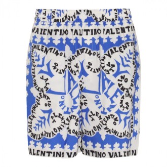 Valentino - Blue, White And Black Cotton Bermuda Shorts