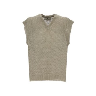 Maglia di Etro, da uomo, colore sabbia. Modello gilet, in maglia di lino. Caratterizzato da una lavorazione a maglia larga e scollo a V. Vestibilità regolare. 
