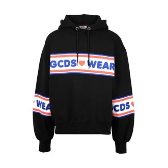 Felpa di GCDS, da uomo, colore nero. Modello con cappuccio regolabile e maniche lunghe. Caratterizzata fa bande fascia logo. Fondo e polsi a costine. Vestibilità morbida. 
