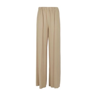 Pantalone GARA, di Max Mara, da donna, colore legno. Modelo a palazzo dalla linea morbida. Realizzato in tessuto di pura seta  Texture effetto tela. Rifinito con vita elasticizzata e tasche sui fianchi. Vestibilità regolare. 