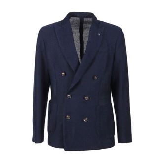Giacca di Lardini, da uomo, colore blu. Modello doppiopetto, realizzato in lino e cotone. Caratterizzato da tasche applicate sul davanti e collo a rever. Chiusura con bottoni. Vestibilità regolare. 