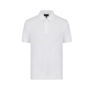 Polo di Emporio Armani, da uomo, colore bianco. Modello a maniche corte, realizzato in fibra tencel. Caratterizzato da dettaglio micro logo tono su tono e colletto classico con chiuusra a tre bottoni. Vestibilità regolare. 