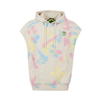 Felpa di Barrow, da uomo, colore burro. Modello smanicato, caratterizzato da fantasia multicolor, dettaglio logo a contrasto sul  retro e tasca unica frontale. Cappuccio con coulisse regolabile. Vestibilità regolare. 