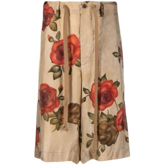 UMA WANG wide shorts with rose print