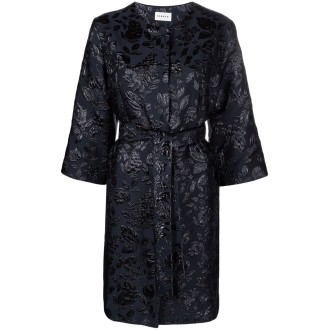 P.A.R.O.S.H. cappotto annodato in vita con motivo jacquard blu navy