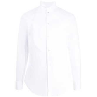 GIORGIO ARMANI Camicia bianca in cotone a maniche lunghe con colletto alla coreana