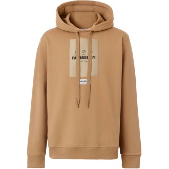 BURBERRY Felpa in cotone cammello con cappuccio con logo Burberry
