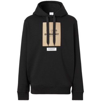 BURBERRY felpa nera con coulisse e logo Burberry beige