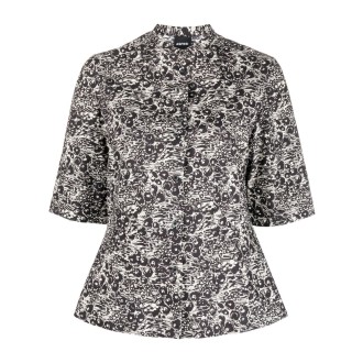 ASPESI camicia mezza manica in cotone bianco e nero con stampa all-over