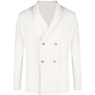 MANUEL RITZ blazer doppiopetto in maglia di cotone bianco latte