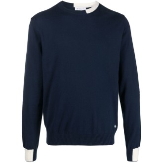 MANUEL RITZ Felpa in maglia di cotone blu navy con dettagli bianco nuvola