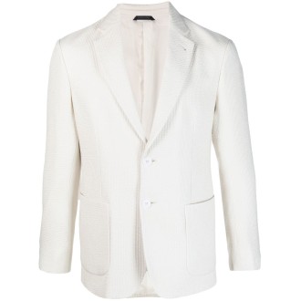 GIORGIO ARMANI Blazer monopetto bianco crema in seta