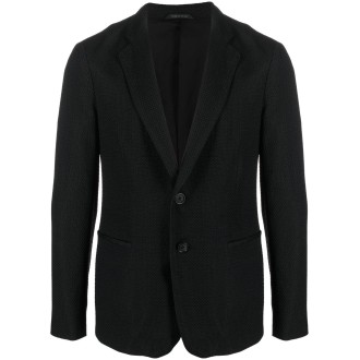 GIORGIO ARMANI giacca sartoriale monopetto in seta nero corvino