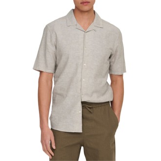 ONSCAIDEN SS SOLID RESORT LINEN SHIRT CHINCHILLA