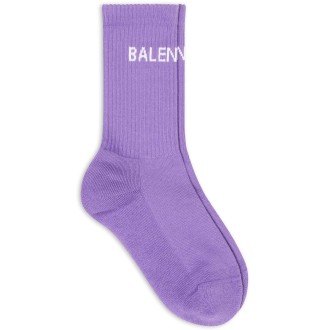 BALENCIAGA calzini in maglia a coste di cotone viola con logo Balenciaga bianco