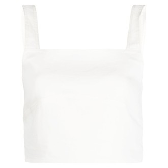PINKO Canotta corta in lino bianco crema con scollo quadrato