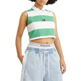 TJW CROP BADGE STRIP SL POLO COASTAL GREEN / MULTI