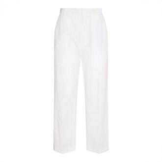 Mm6 Maison Margiela - White Cotton Pinstripe Cropped Pants