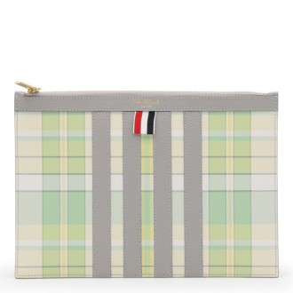 Thom Browne - Pastel Green Nylon Madras 4-bar Pouche