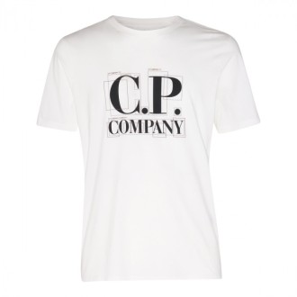 Cp Company - White And Black Cotton T-shirt