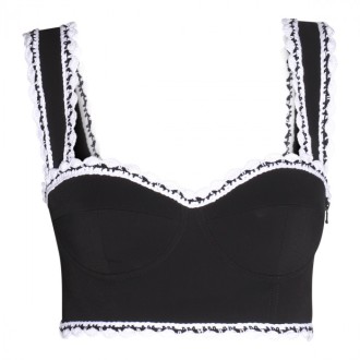 Moschino - Black And White Viscose Stretch Loverlock Top
