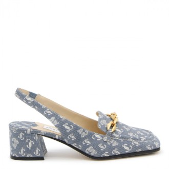 Jimmy Choo - Blue And White Canvas Denim Diamond Tilda Pumps