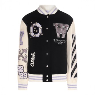 Off-white - Lilac And Black Virgin Wool And Cashmere Blend Patch Varsity Jacket
