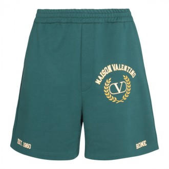 Valentino - Green And Yellow Cotton Shorts