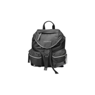 Zaino LYN, di Premiata, da donna, colore nero. Modello compatto, realizzato in gabardine di nylon, Schienale imbottito e spallacci con anima interna in EVA per un maggiore comfort. Cerniere da 8 mm con finitura nichel sulle tasche basse e tracol